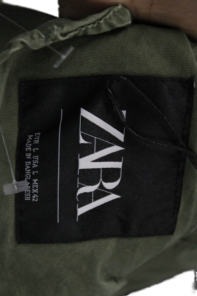 Zara Unisex Adults Green Cotton Parka Long Sleeve Button Size L