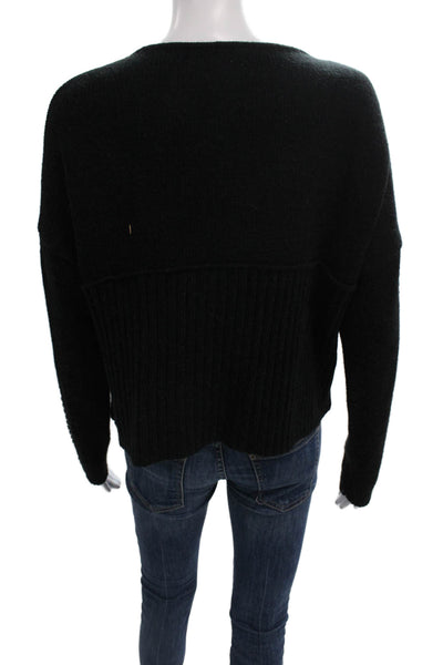 AMS Pure Womens Full Zip Sweater Black Long Sleeve Round Neck Wool Blend Size 6