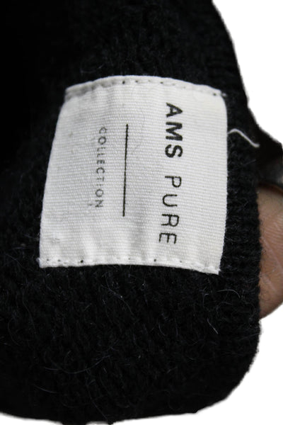 AMS Pure Womens Full Zip Sweater Black Long Sleeve Round Neck Wool Blend Size 6