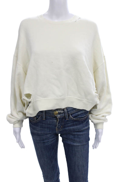 R13 Women Pullover Sweatshirt White Cotton Crew Neck Long Sleeve Size S
