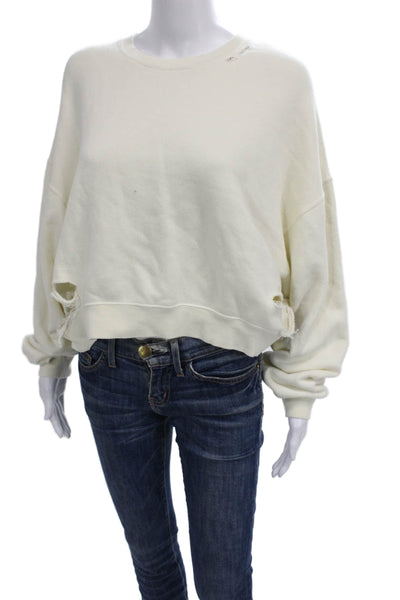 R13 Women Pullover Sweatshirt White Cotton Crew Neck Long Sleeve Size S