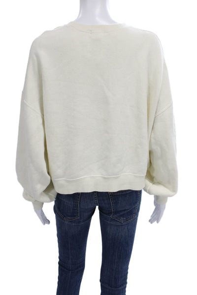 R13 Women Pullover Sweatshirt White Cotton Crew Neck Long Sleeve Size S