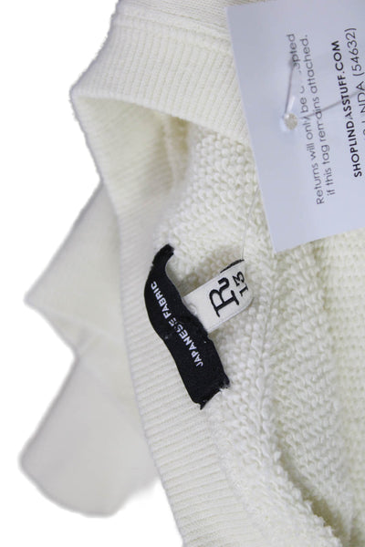 R13 Women Pullover Sweatshirt White Cotton Crew Neck Long Sleeve Size S