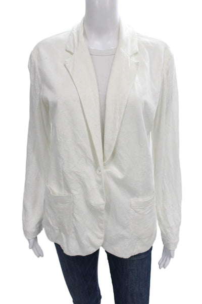 Majestic Filatures Women Blazer White Linen Long Sleeve Collared Size S