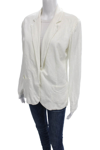 Majestic Filatures Women Blazer White Linen Long Sleeve Collared Size S