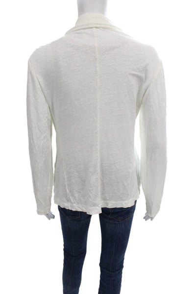 Majestic Filatures Women Blazer White Linen Long Sleeve Collared Size S
