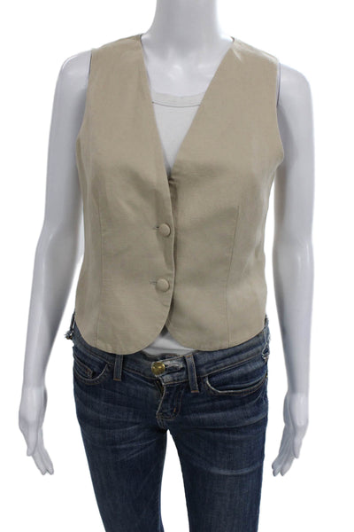 ONIA Womens Sleeveless Beige Vest Linen Lyocell Button Size 2