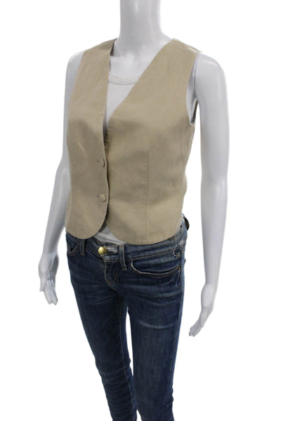 ONIA Womens Sleeveless Beige Vest Linen Lyocell Button Size 2