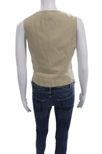 ONIA Womens Sleeveless Beige Vest Linen Lyocell Button Size 2