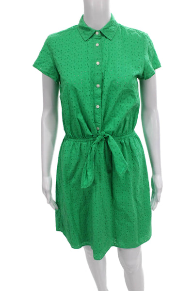J Crew Womens Shirt Dress Green Cotton Collared Short Sleeve Button Size XS