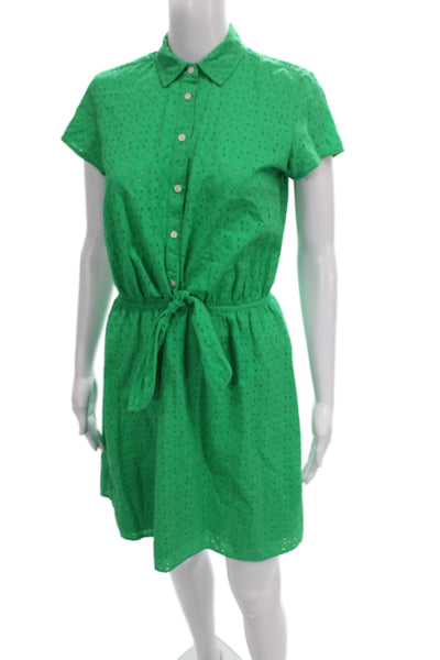 J Crew Womens Shirt Dress Green Cotton Collared Short Sleeve Button Size XS