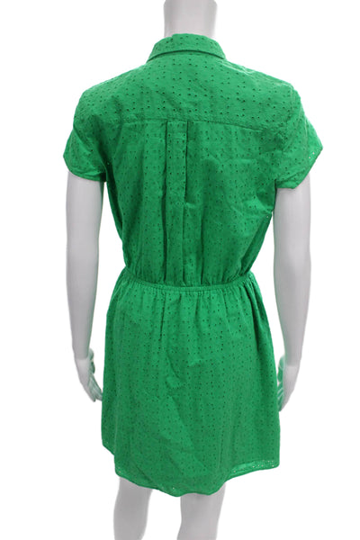 J Crew Womens Shirt Dress Green Cotton Collared Short Sleeve Button Size XS