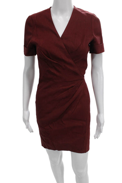 Isabel Marant Etoile Women Wrap Dress Red Linen V Neck Short Sleeve Size 34