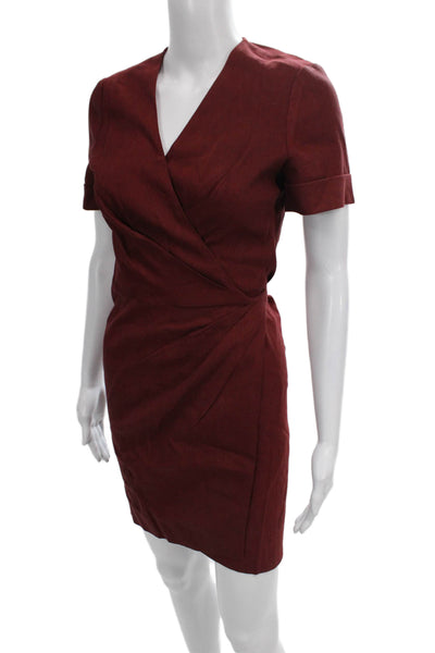 Isabel Marant Etoile Women Wrap Dress Red Linen V Neck Short Sleeve Size 34