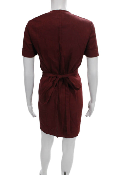 Isabel Marant Etoile Women Wrap Dress Red Linen V Neck Short Sleeve Size 34