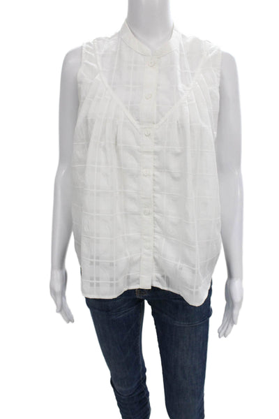 Current Air Women White Plaid Collared Button Sleeveless Blouse Size XS