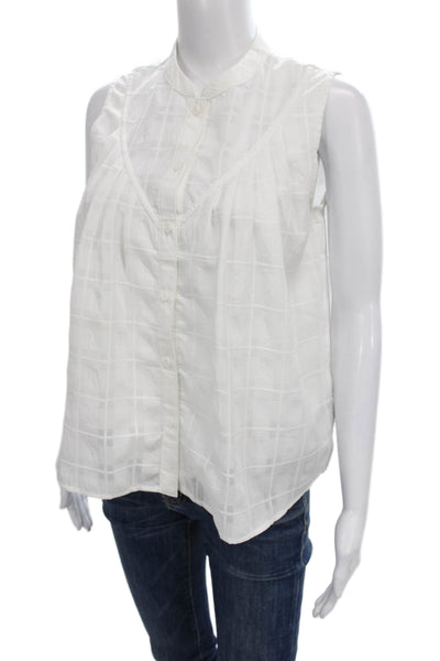 Current Air Women White Plaid Collared Button Sleeveless Blouse Size XS
