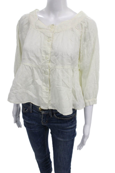 We The Free Women Ivory Scoop Neck 3/4 Sleeve Blouse 98% Cotton Size XS