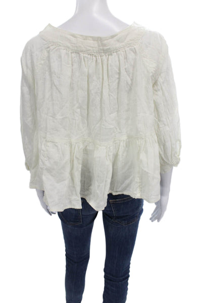 We The Free Women Ivory Scoop Neck 3/4 Sleeve Blouse 98% Cotton Size XS