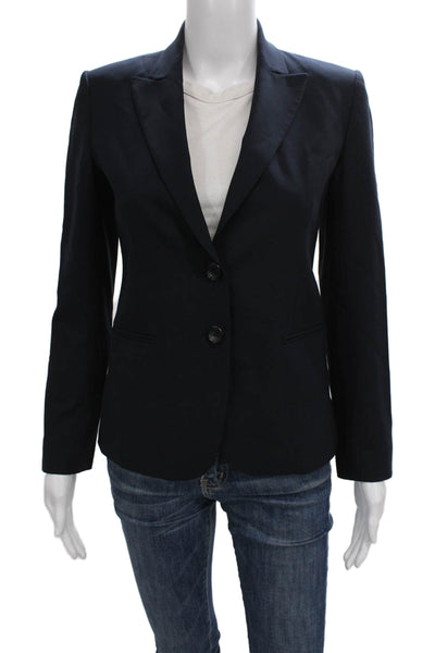 Theory Womens Blue Virgin Wool Blazer Buttoned Long Sleeve Size 0
