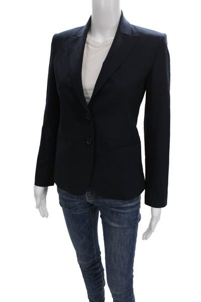 Theory Womens Blue Virgin Wool Blazer Buttoned Long Sleeve Size 0