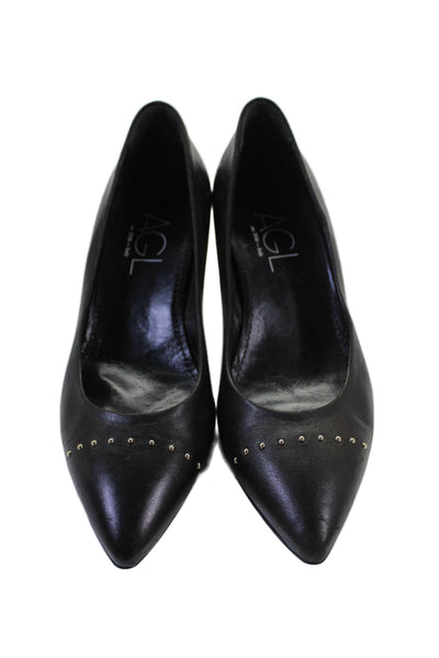 AGL Womens Leather Studded Heels Black Size 6