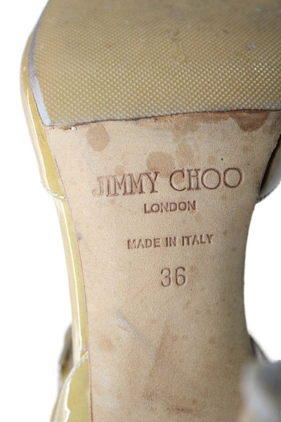 Jimmy Choo Womens Patent Leather Open Toe Heels Beige Size 6