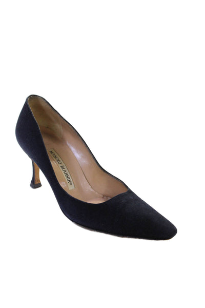 Manolo Blahnik Womens Suede Pointed Toe Heels Black Size 6