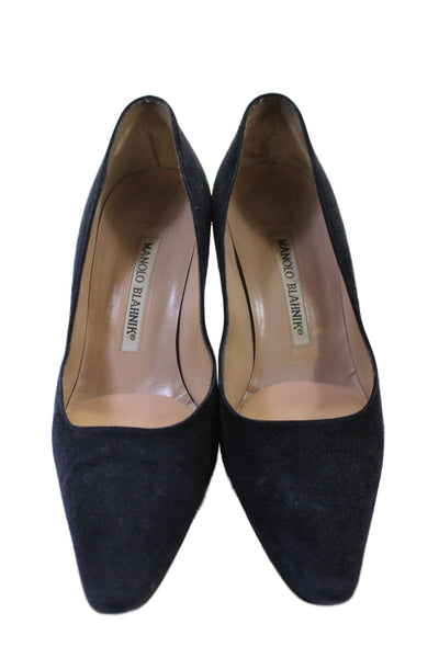 Manolo Blahnik Womens Suede Pointed Toe Heels Black Size 6