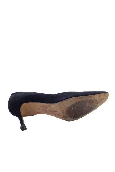 Manolo Blahnik Womens Suede Pointed Toe Heels Black Size 6