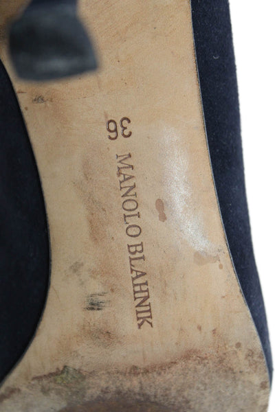 Manolo Blahnik Womens Suede Pointed Toe Heels Black Size 6