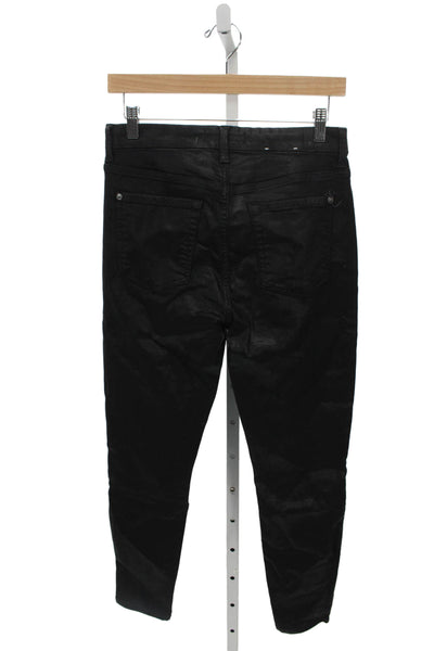 7 For All Mankind Womens Skinny Jeans Black Cotton High Rise Size 29