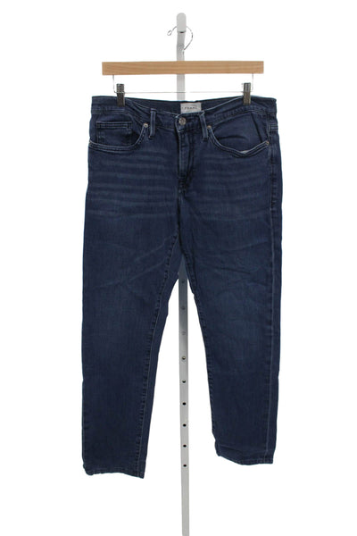 Frame Women Straight High Rise Jeans Blue Button Cotton Blend Size 32