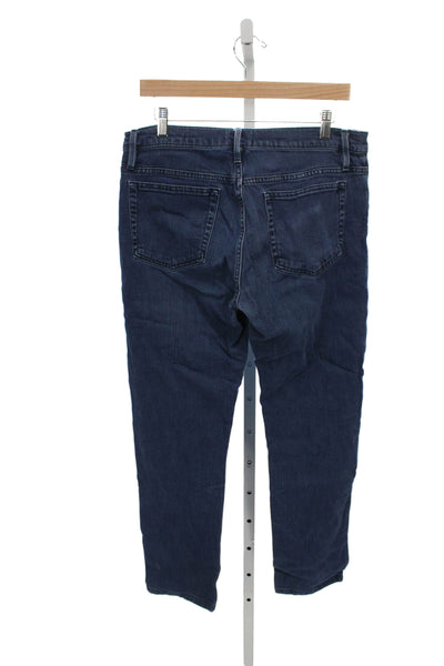 Frame Women Straight High Rise Jeans Blue Button Cotton Blend Size 32