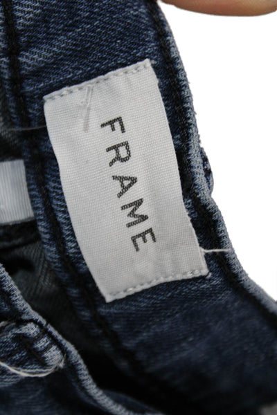Frame Women Straight High Rise Jeans Blue Button Cotton Blend Size 32