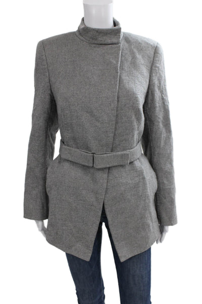 Akris Women Basic Jacket Gray Cashmere Tie Long Sleeve Size 12