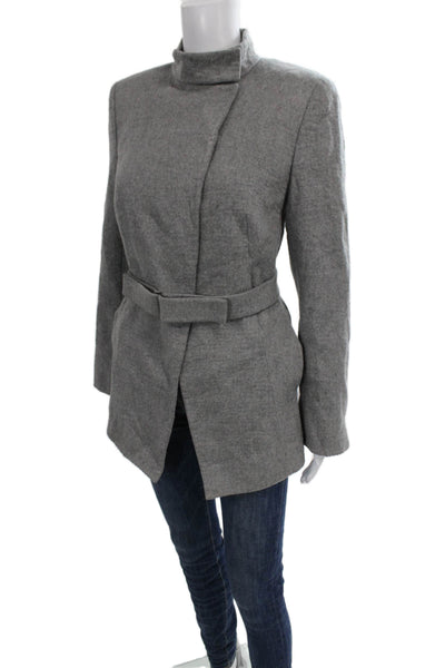 Akris Women Basic Jacket Gray Cashmere Tie Long Sleeve Size 12