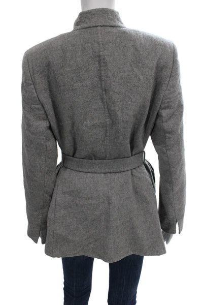 Akris Women Basic Jacket Gray Cashmere Tie Long Sleeve Size 12
