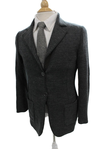 Giorgio Armani Mens Gray Herringbone Virgin Wool Blazer Buttoned Size 42