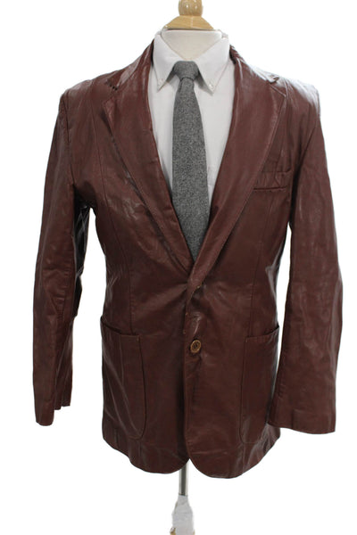 Saint Laurent Mens Brown Leather Blazer Button Long Sleeve Size 42
