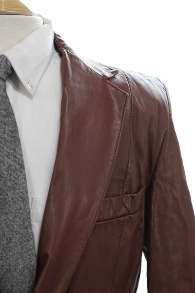 Saint Laurent Mens Brown Leather Blazer Button Long Sleeve Size 42