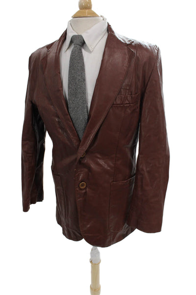 Saint Laurent Mens Brown Leather Blazer Button Long Sleeve Size 42