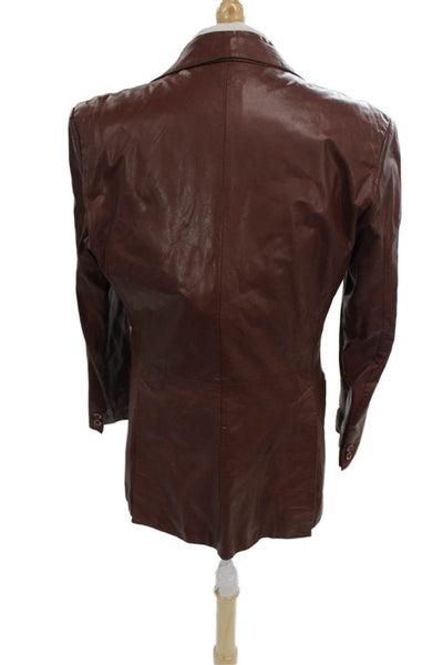 Saint Laurent Mens Brown Leather Blazer Button Long Sleeve Size 42
