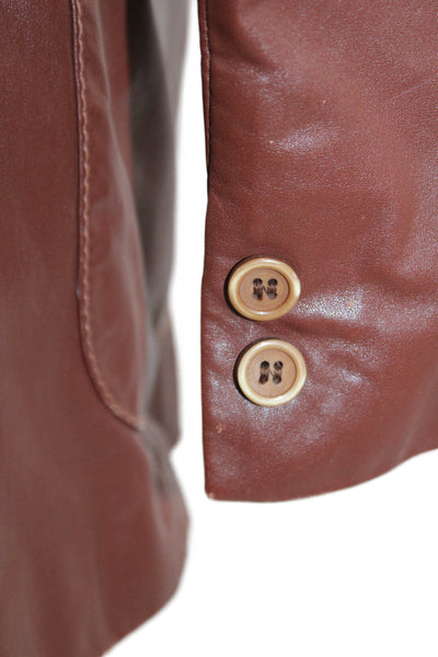 Saint Laurent Mens Brown Leather Blazer Button Long Sleeve Size 42