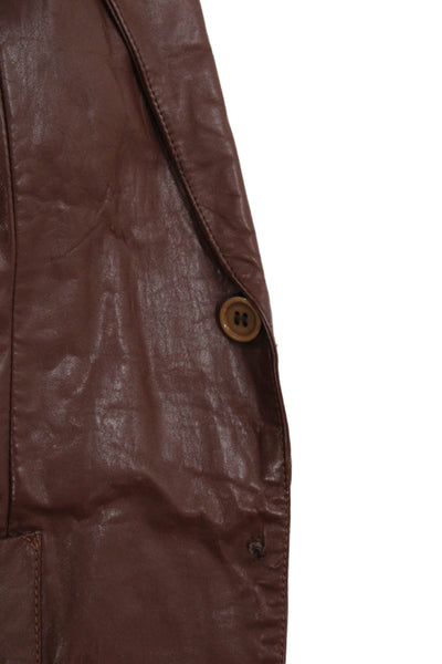 Saint Laurent Mens Brown Leather Blazer Button Long Sleeve Size 42