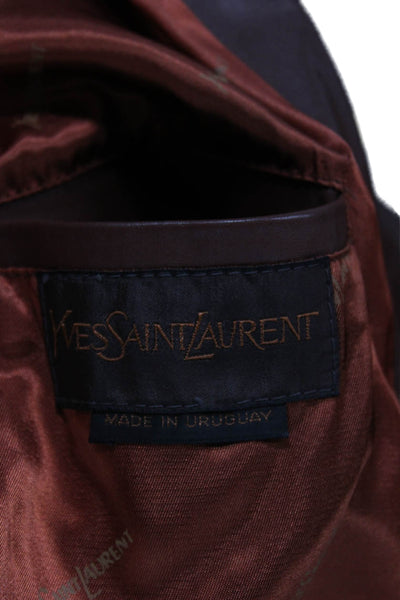 Saint Laurent Mens Brown Leather Blazer Button Long Sleeve Size 42
