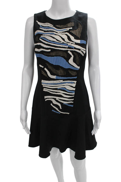 Tibi Women Mini Sleeveless Black Acetate Round Neck Zip Dress Size 8