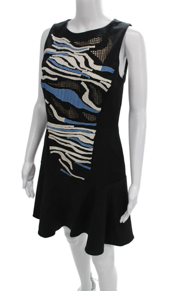 Tibi Women Mini Sleeveless Black Acetate Round Neck Zip Dress Size 8