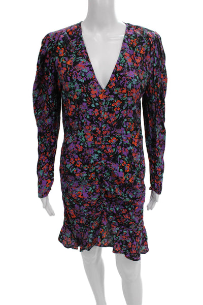 Zara Women Mini Viscose Floral V Neck Knee Length Long Sleeve Dress Size M