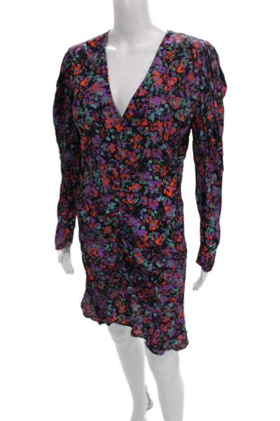Zara Women Mini Viscose Floral V Neck Knee Length Long Sleeve Dress Size M